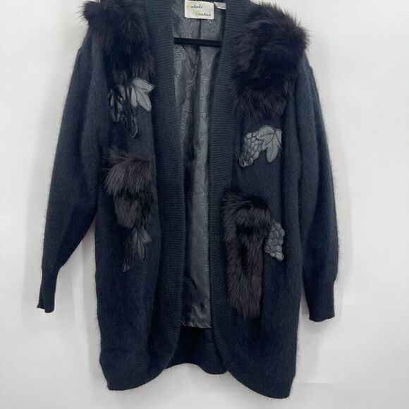 Baluchi Creations Charcoal Gray Angora Rabbit Hair Cardigan Sweater Size Small - Picture 1 of 9